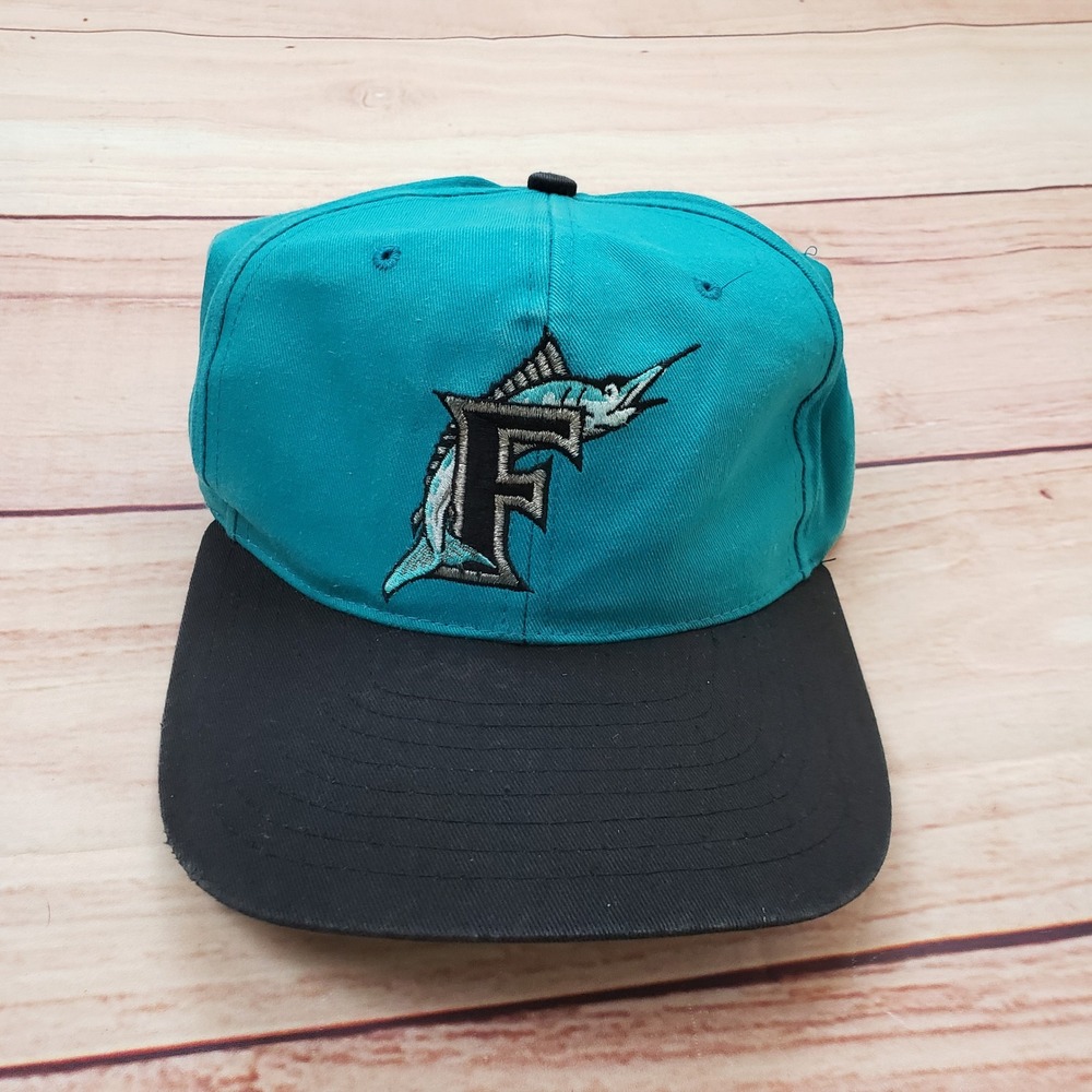 Vintage Florida Marlins Snapback Hat Buffalo Cap Teal Black MLB 90s Made in USA